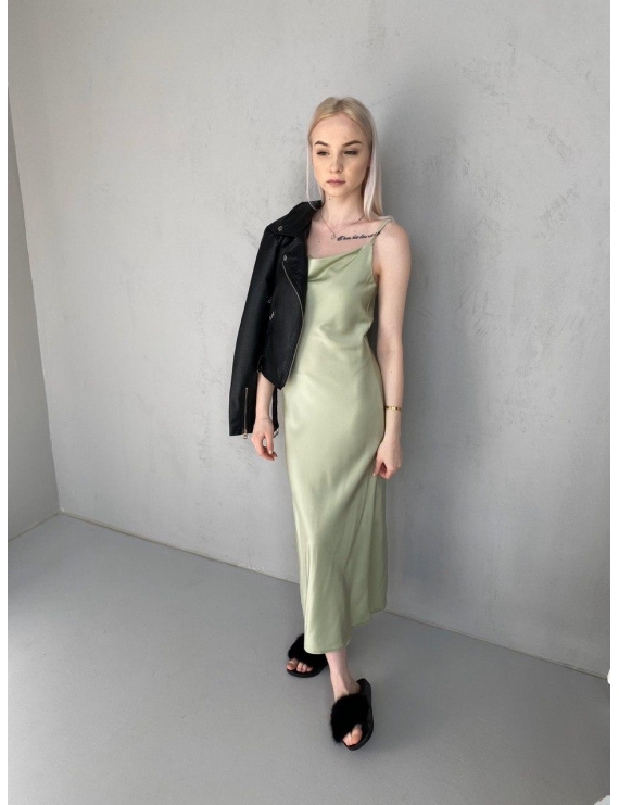 Фисташковое платье-комбинация